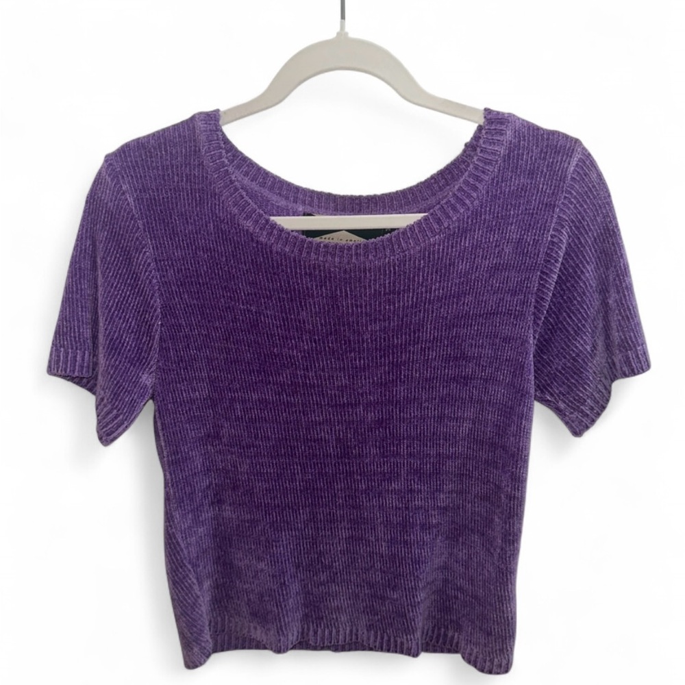 Anthropologie 525 America Purple Short Sleeve Crew Neck Knit Sweater Top‎ Size M